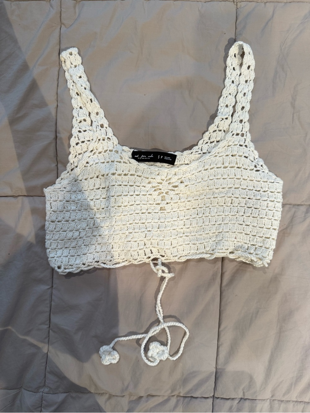 Urban Outfitters Cream Crochet Tie-Front Crop Top